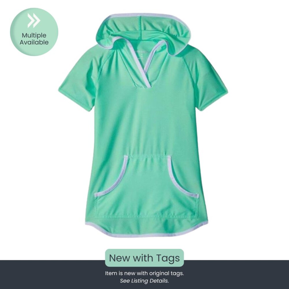 Free Country Youth Girl's Swim Sun Mesh Hooded Kangaroo Cover Up | Size: XS(4/5)